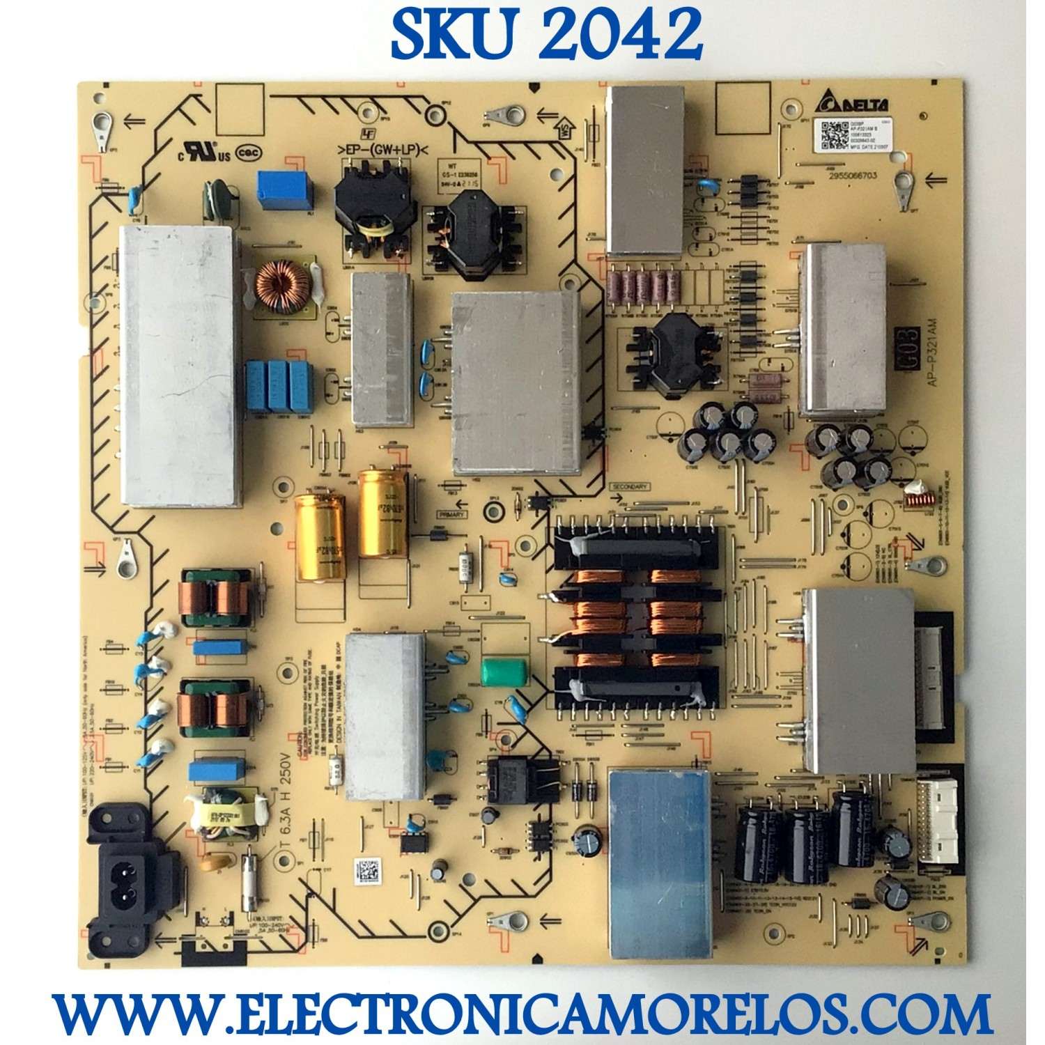 FUENTE PARA TV SONY / NUMERO DE PARTE 100613323 / AP-P321AM / G03BP / 00309843-02 / AP-P321AM B / PANEL YDM075DCS11 / MODELO XR-75X90J / XR75X90J